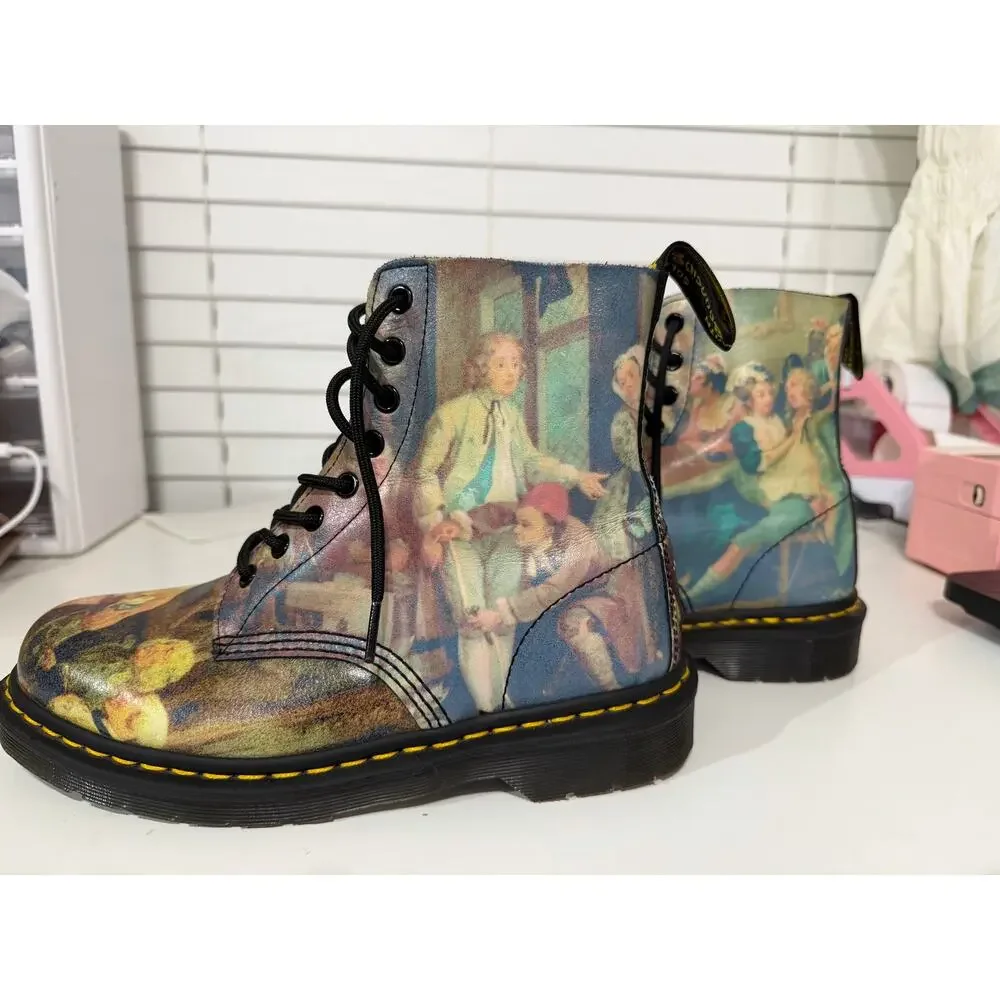Rare Dr. Martens 1460 Pascal Hogarth Boots Men 8 Women 9 Museum Art